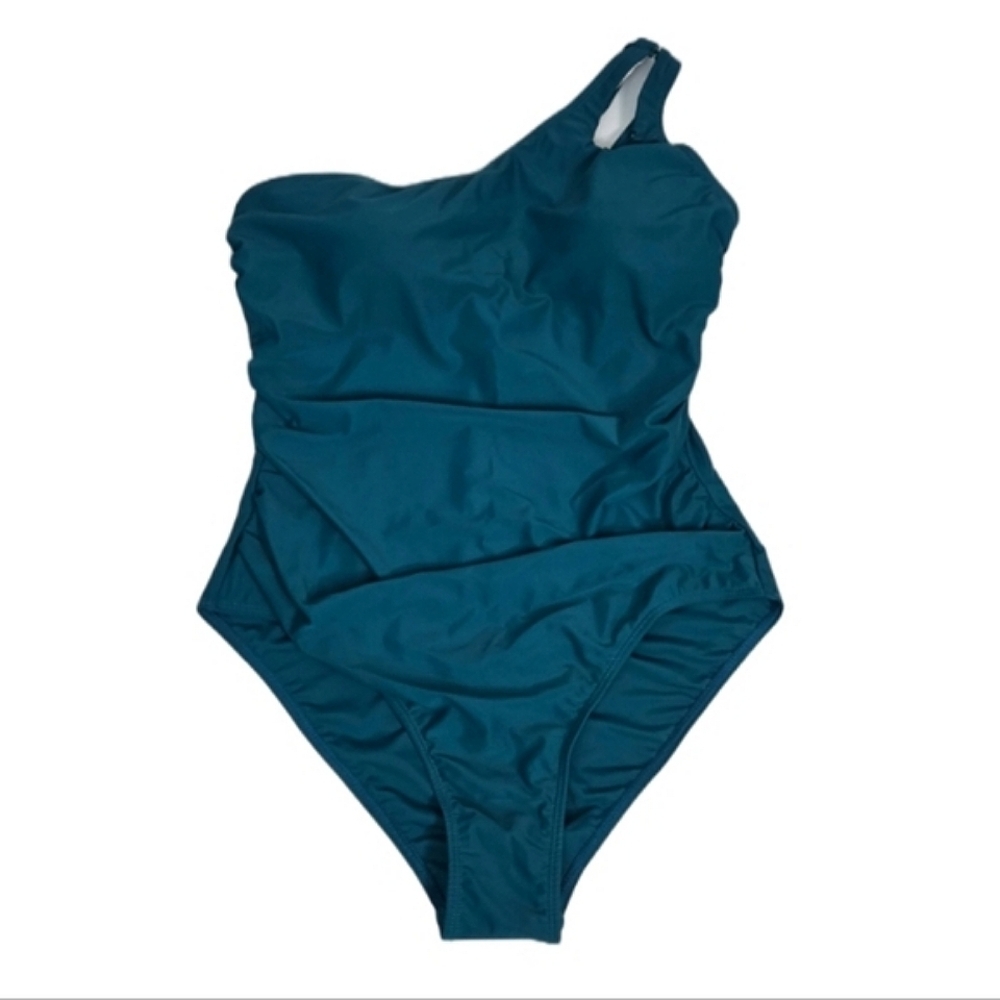 🌿 Teal Women's One Shoulder Full-Piece Swimsuit, Size L ~ NWT